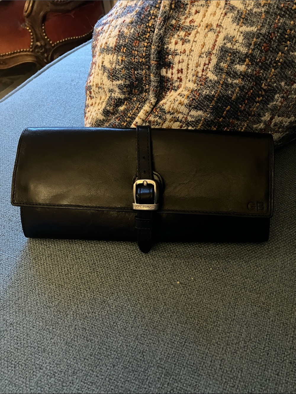 Classic Black Leather Women's Clutch Wallet with Buckle Strap Velvet interior